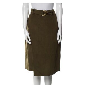 NWT - SANDRO PARIS Midi Skirt - Green - Size L - Wool - Comes With Belt